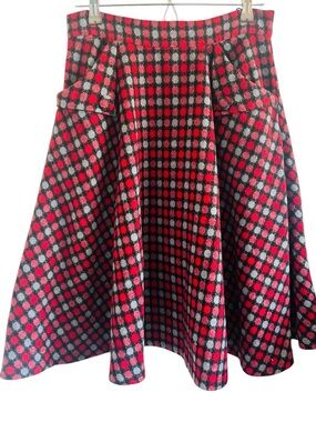 Voodoo Vixen Gray Red Dot Pattern Swing Skirt